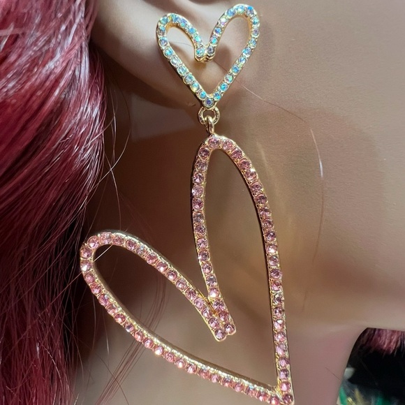 Betsey Johnson NWT XOX Crystal-Studded Pavé Double Heart Drop Earrings - Picture 2 of 7